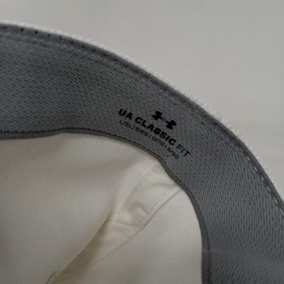 Under Armour Fitted Hat White L/XL Classic Fit Blitzing Embroidered 6 Panel - Picture 9 of 10